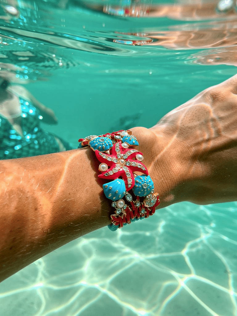 Beach Themed Crystal and Pearl Painted Cuff - Reed House of Jewels