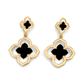 Gold Tone Black Clover Dangle Earrings - Reed House of Jewels