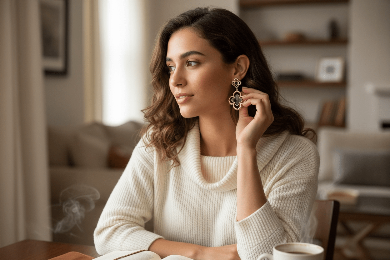Gold Tone Black Clover Dangle Earrings - Reed House of Jewels