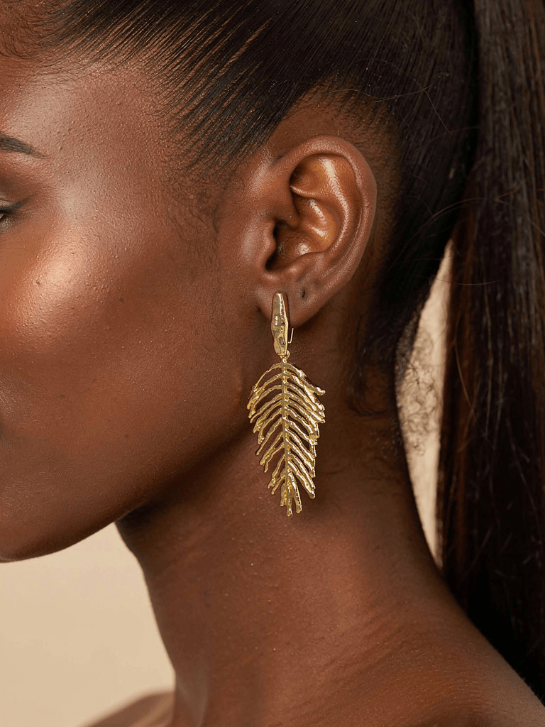 Golf Tone Leaf Shaped Earrings - Reed House of Jewels