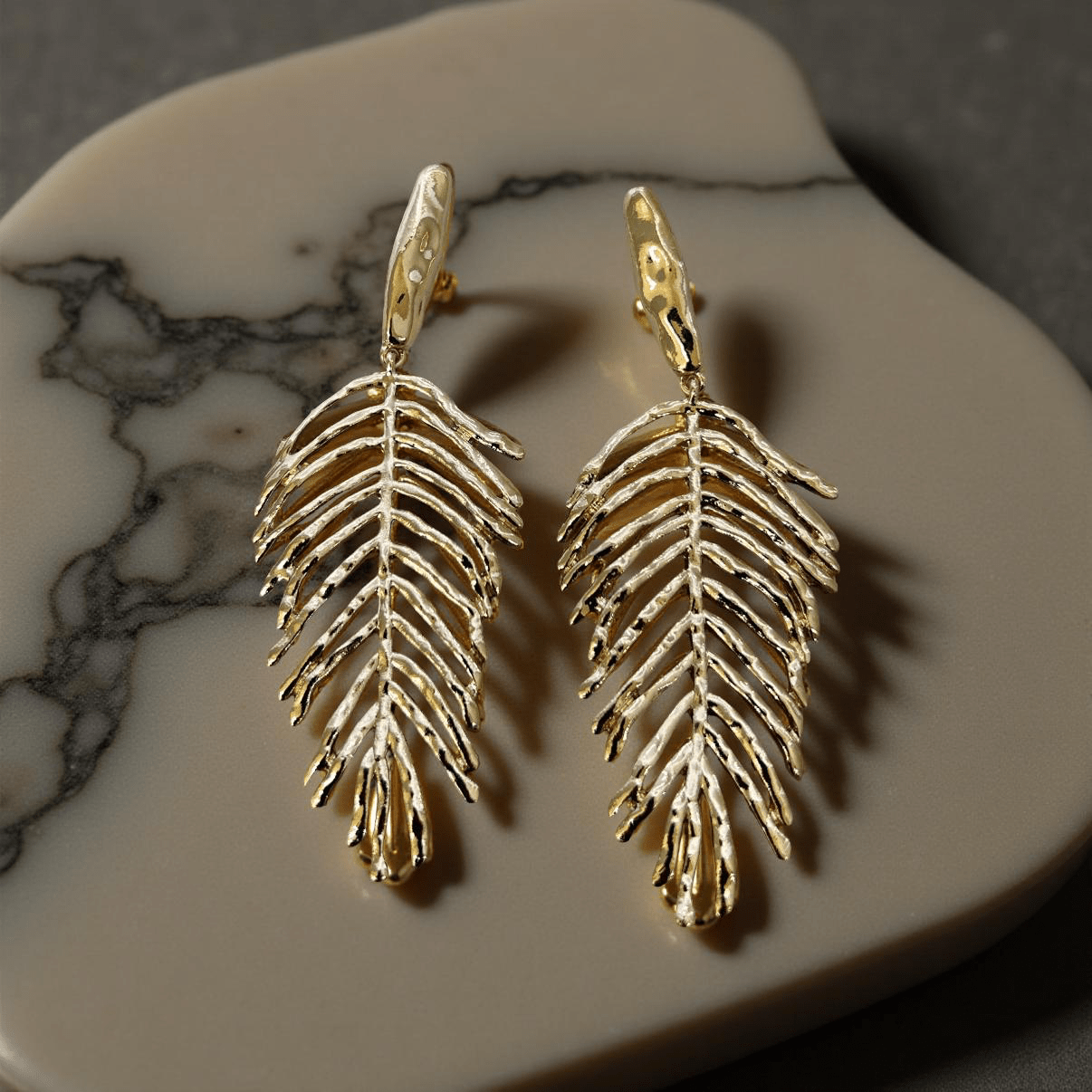 Golf Tone Leaf Shaped Earrings - Reed House of Jewels