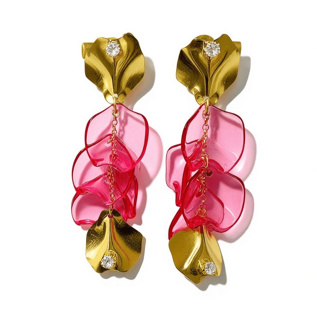 Dazzling Gold Tine and Pink Petal Statement Dangle Earrings - Reed House of Jewels