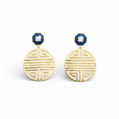 Gold Geometric Shou Pattern Double Drop Earrings - Reed House of Jewels