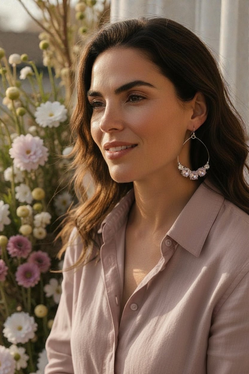 Dangling Silver - Tone and Pink Stone Teardrops - Reed House of Jewels