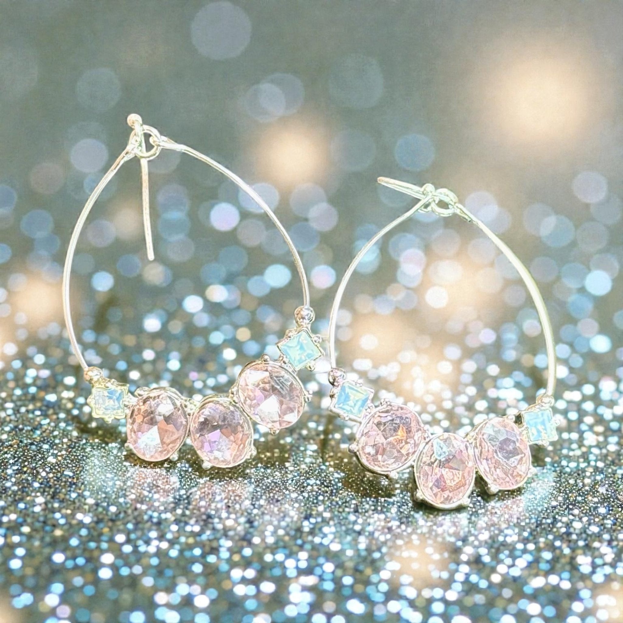 Dangling Silver - Tone and Pink Stone Teardrops - Reed House of Jewels