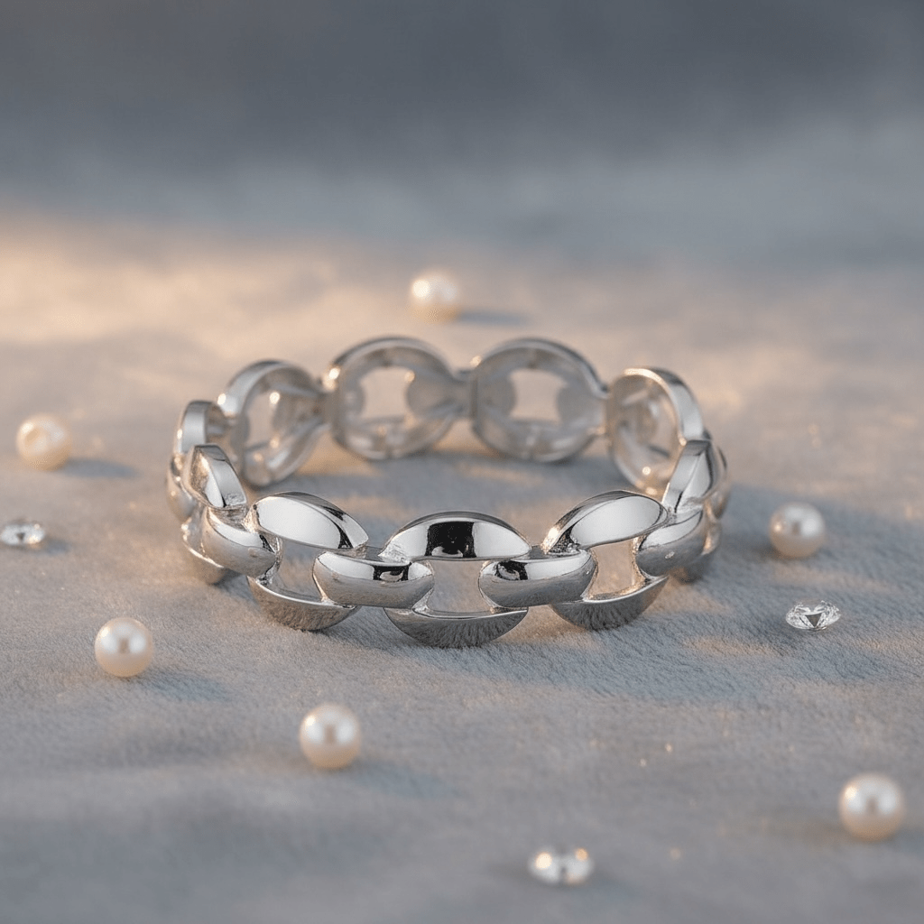 Silver Tone Thick Link Stretch Bracelet - Reed House of Jewels