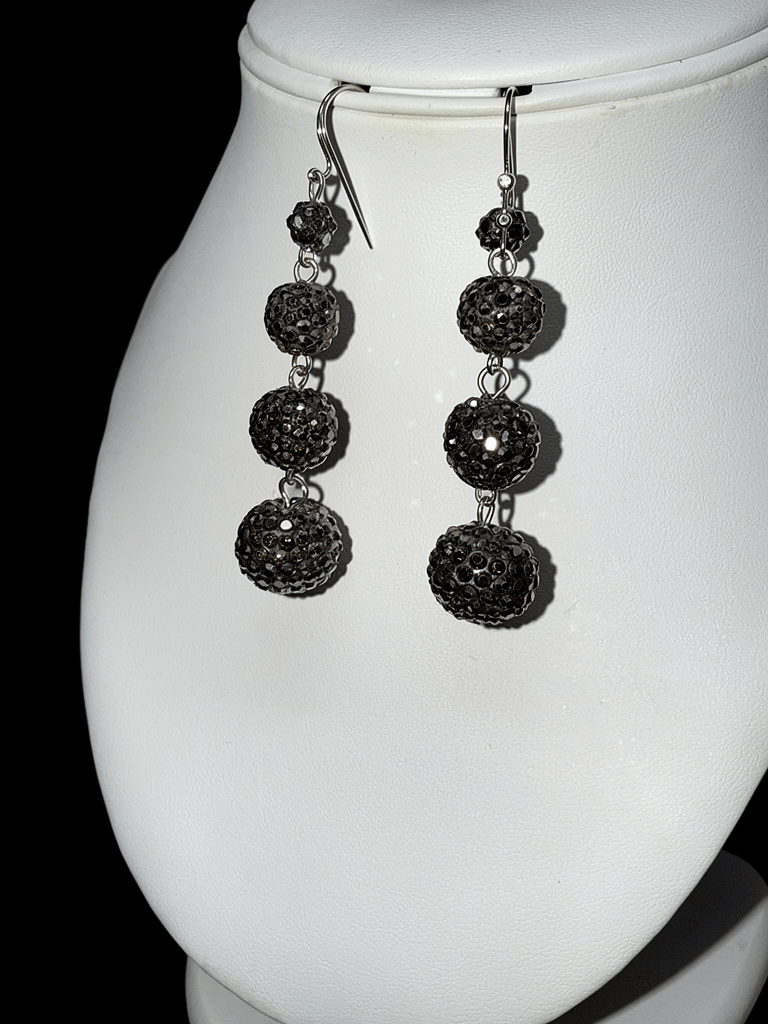 Graphite Shambella Crystal Pace 3 - Tier Dangle Earrings - Reed House of Jewels