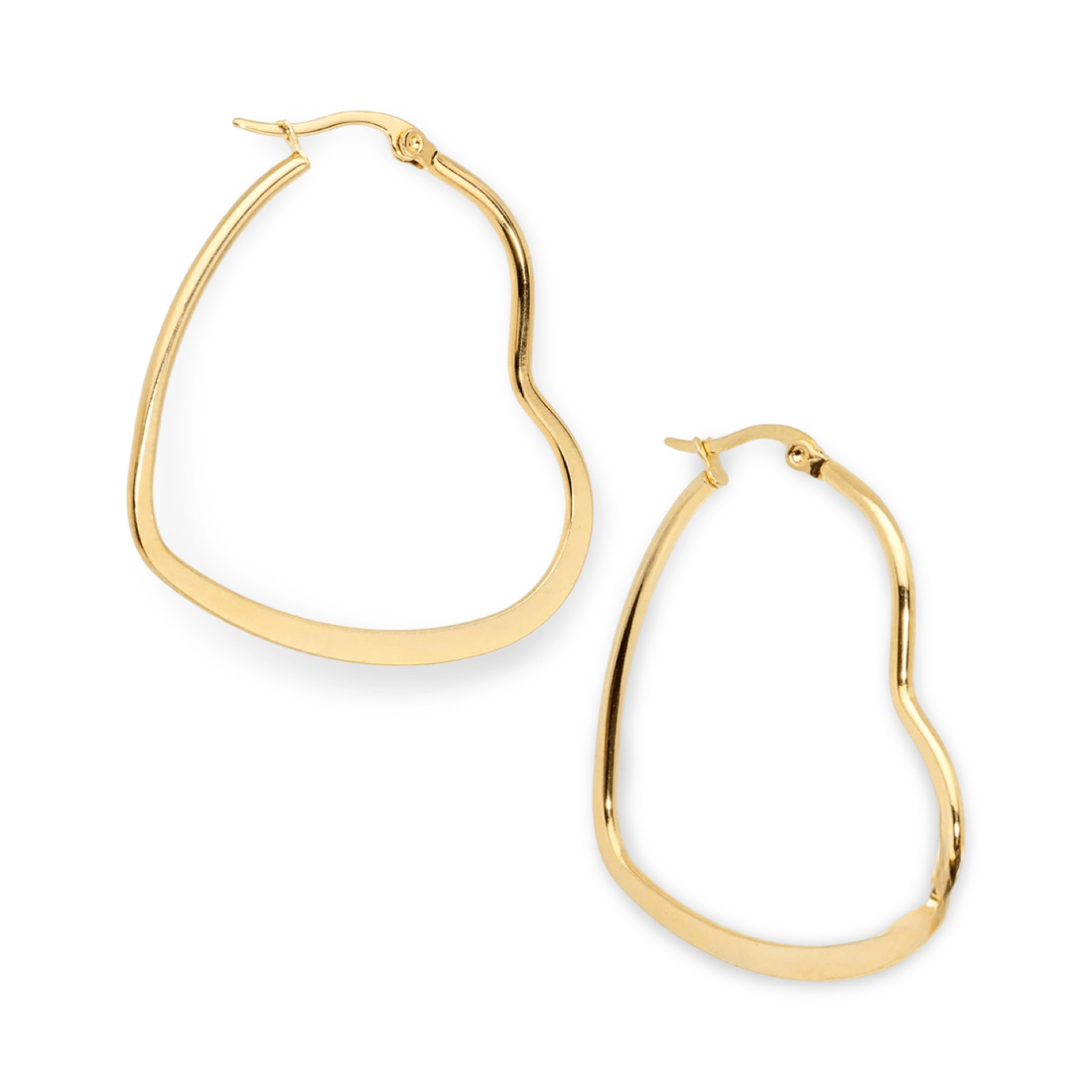 Gold Tone Flat Heart Hoop Earrings - Reed House of Jewels