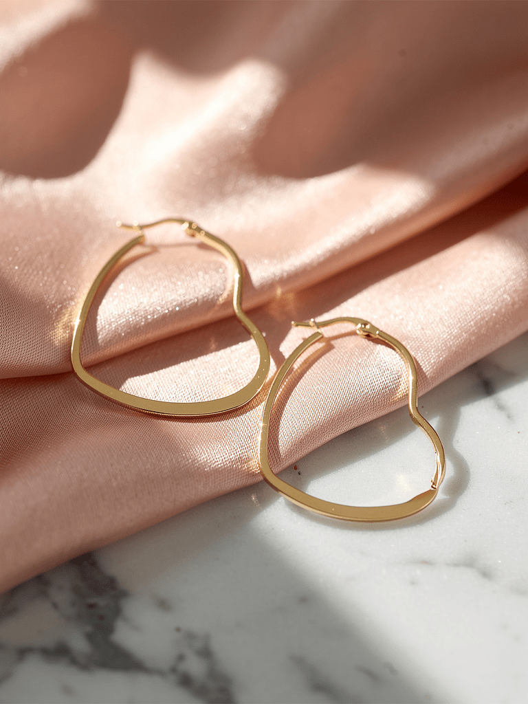 Gold Tone Flat Heart Hoop Earrings - Reed House of Jewels