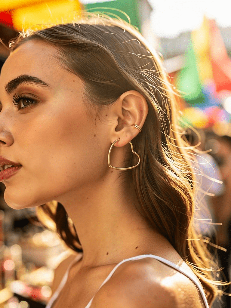 Gold Tone Flat Heart Hoop Earrings - Reed House of Jewels