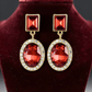 Red Halo Crystal Square and Oval Dangle Earrings - Reed House of Jewels