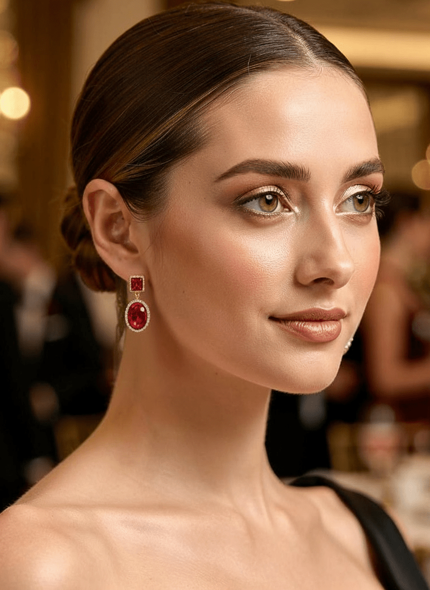 Red Halo Crystal Square and Oval Dangle Earrings - Reed House of Jewels