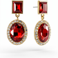 Red Halo Crystal Square and Oval Dangle Earrings