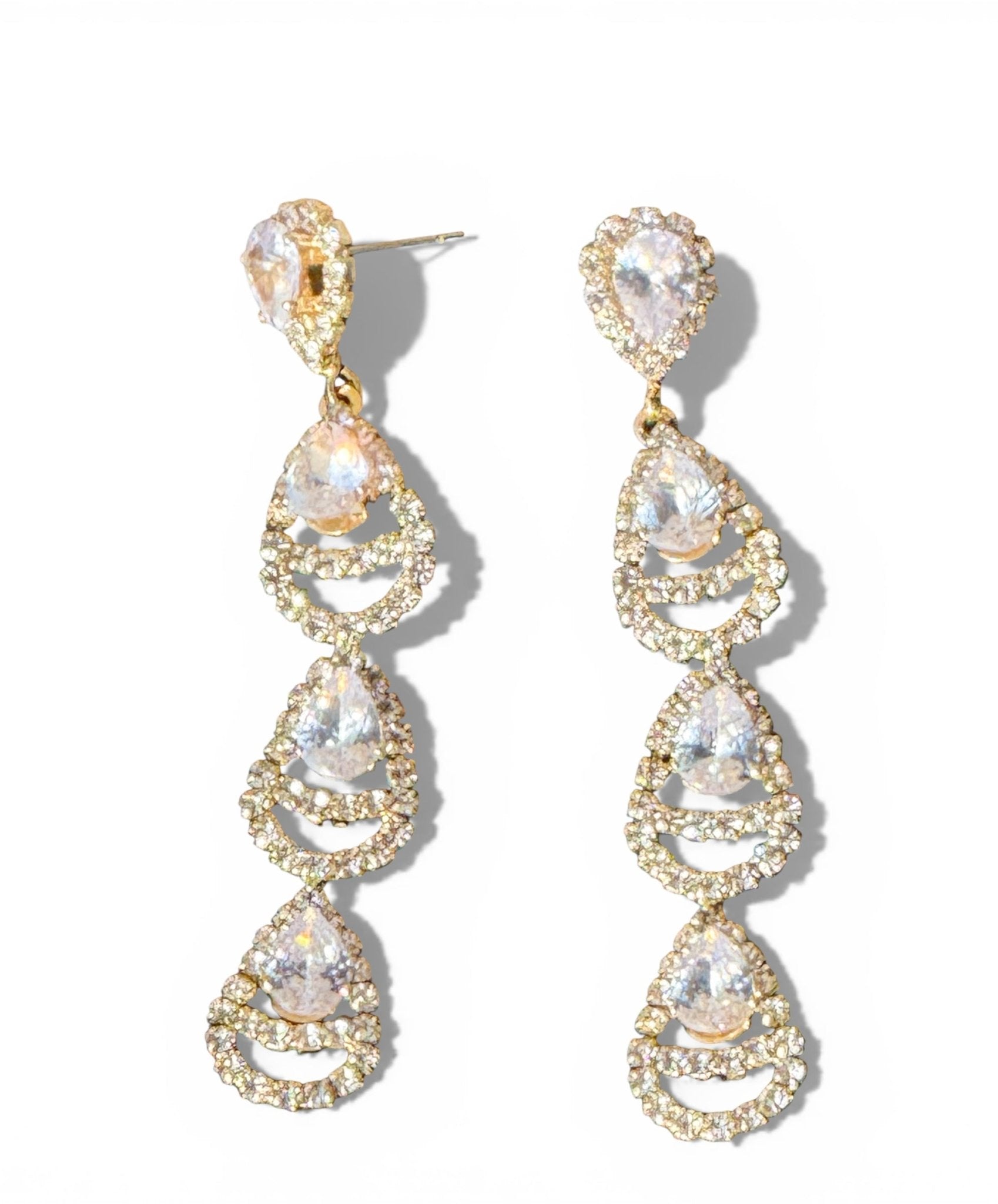 Linear Clear Crystal and Gold Earrings - Reed House of Jewels