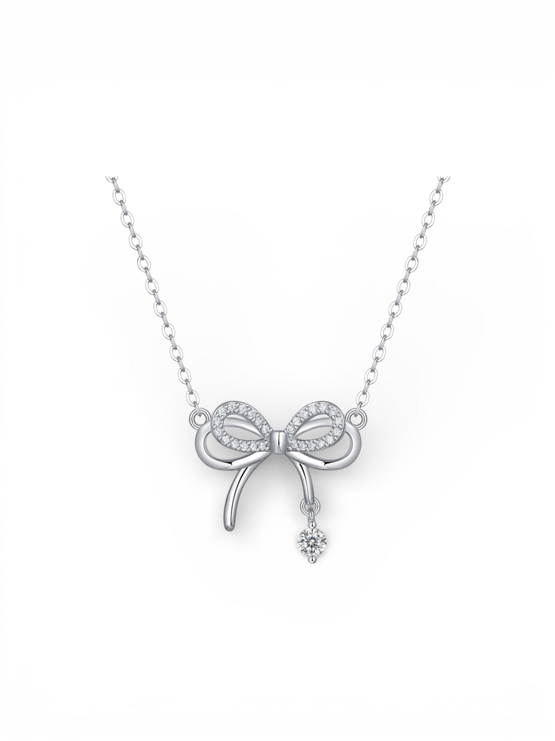 Silver Tone Bow Fixed Pendant Necklace - Reed House of Jewels