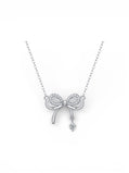 Silver Tone Bow Fixed Pendant Necklace - Reed House of Jewels
