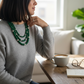 Chunky Triple Stand Green Beaded Necklace