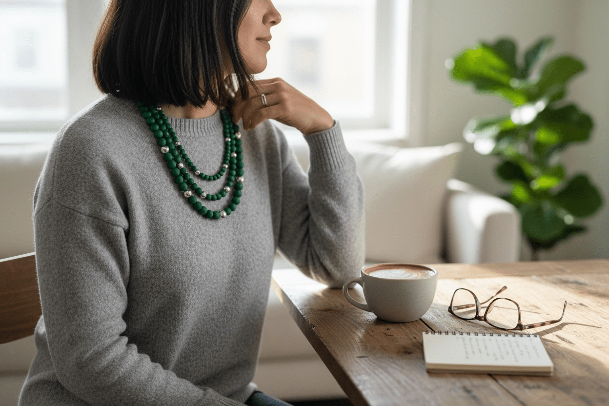 Chunky Triple Stand Green Beaded Necklace - Reed House of Jewels