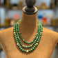 Chunky Triple Stand Green Beaded Necklace