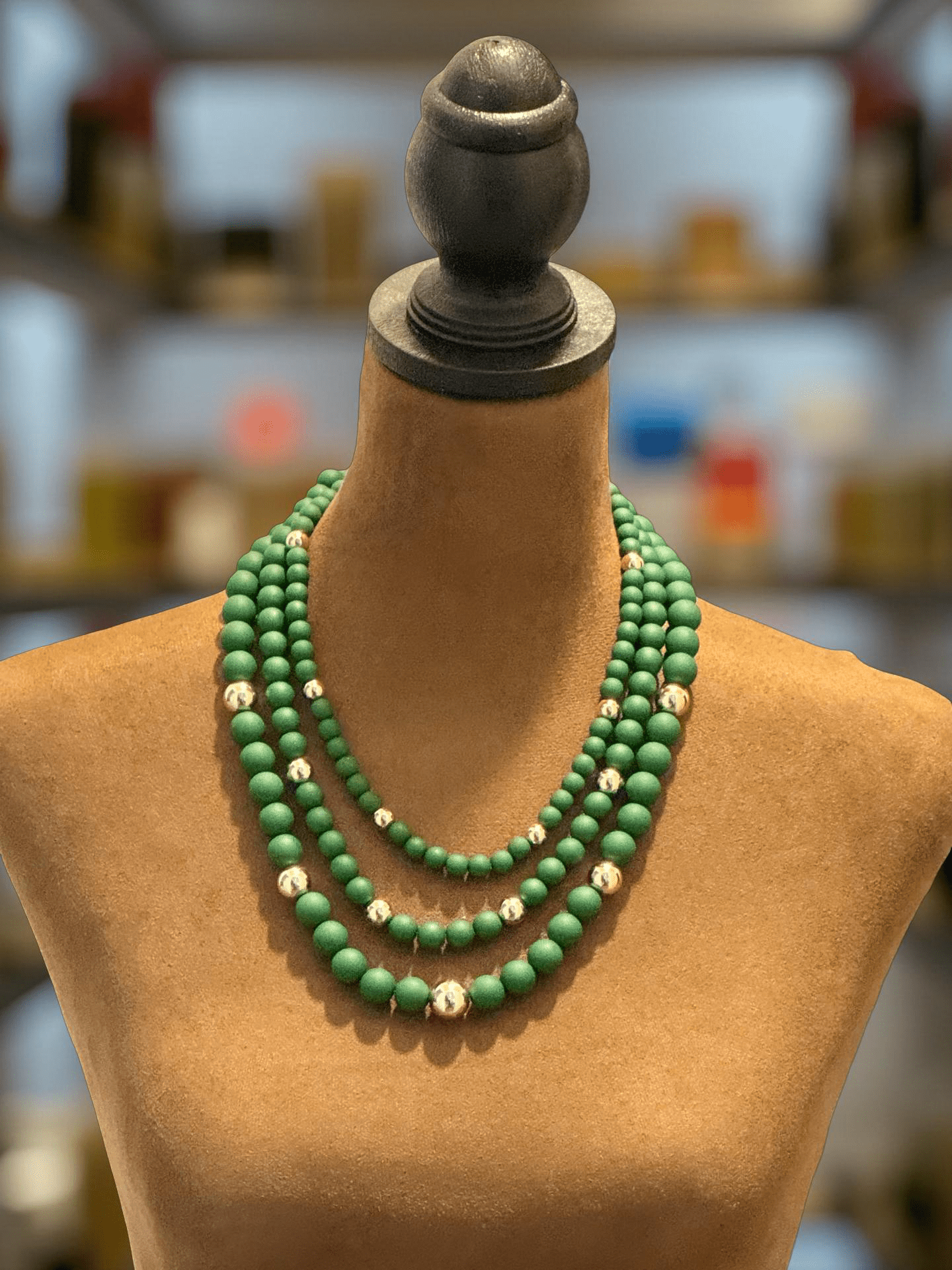 Chunky Triple Stand Green Beaded Necklace - Reed House of Jewels