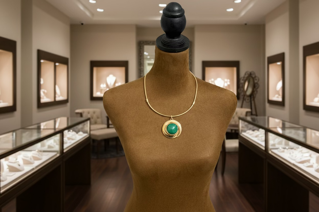 Green Stone with Swirl Metal Pendant Necklace