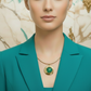 Green Stone with Swirl Metal Pendant Necklace