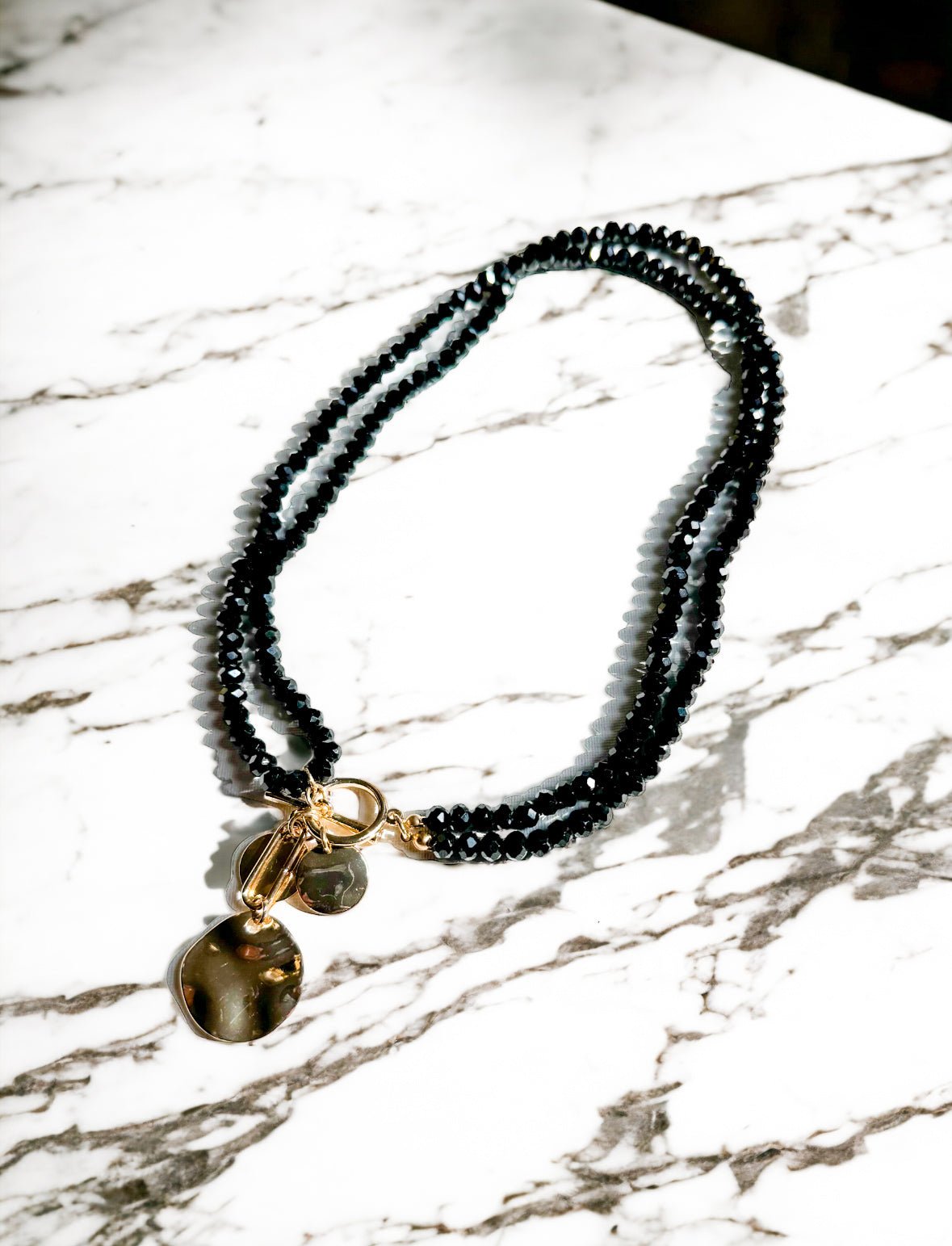 Jet Black and Gold Tone Necklace - Reed House of Jewels