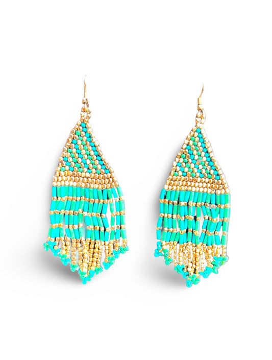 Green and Gold Beaded Dangle Earrings - Reed House of Jewels