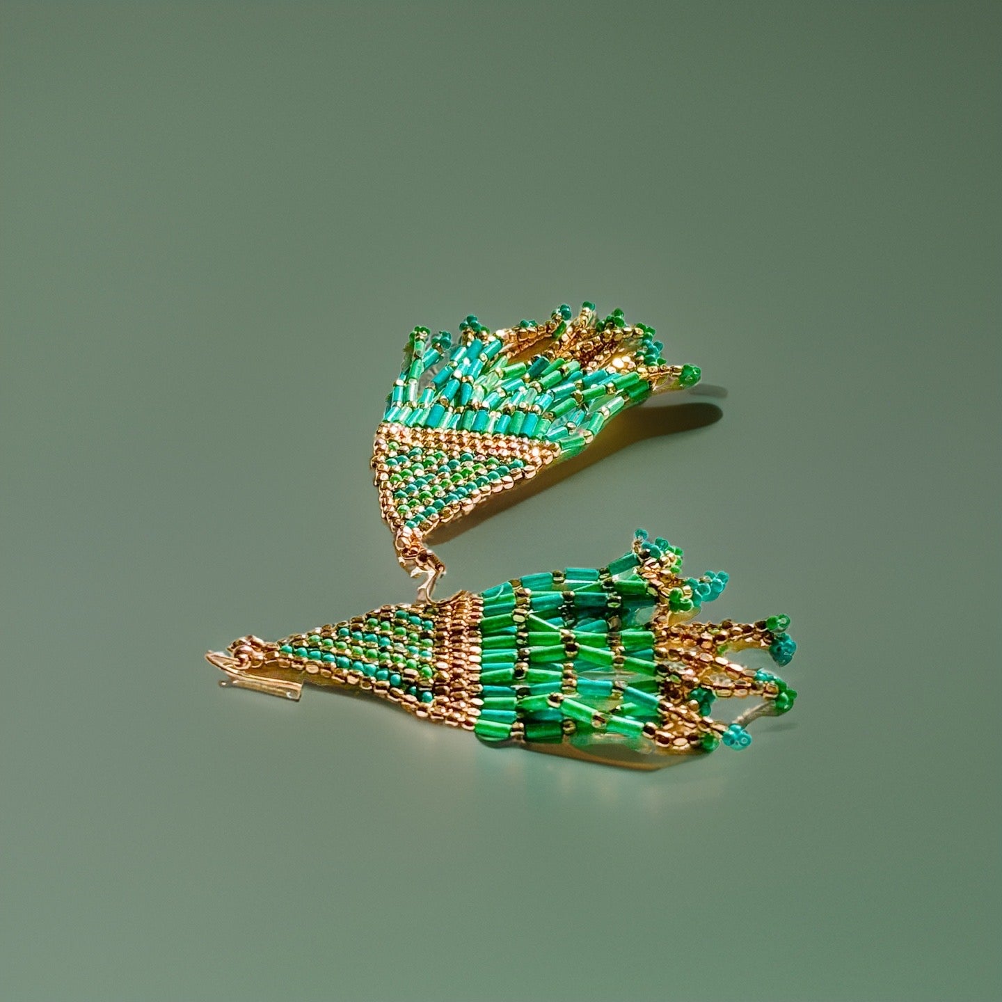 Green and Gold Beaded Dangle Earrings - Reed House of Jewels