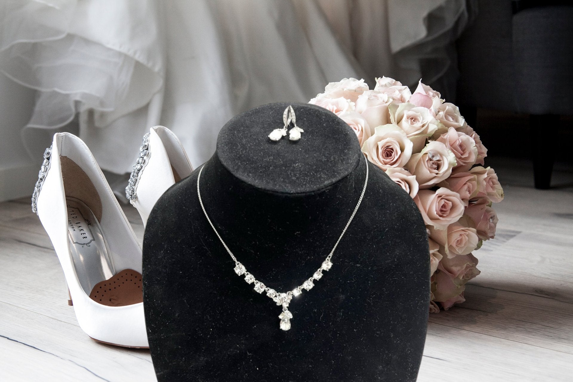 Silver Tone Crystal Statement Necklace & Matching Drop Earrings 2 - Piece Set - Reed House of Jewels