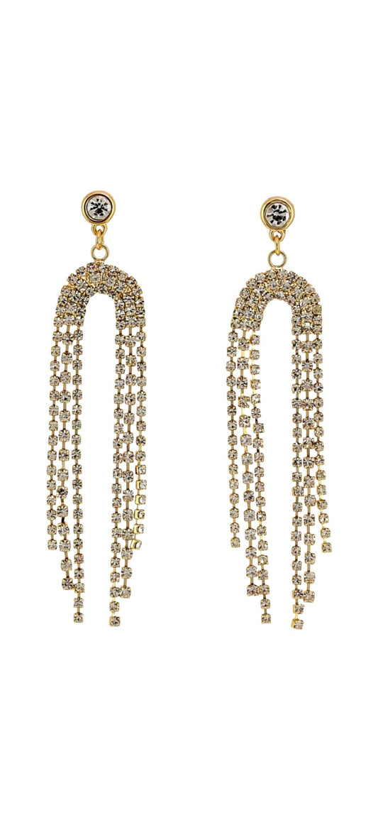 Gold Tone with Crystal Stone Fringe Drops Post Earrings - Reed House of Jewels