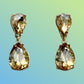 Gold Tone and Light Topaz Crystal Double Teardrop Post Earrings - Reed House of Jewels