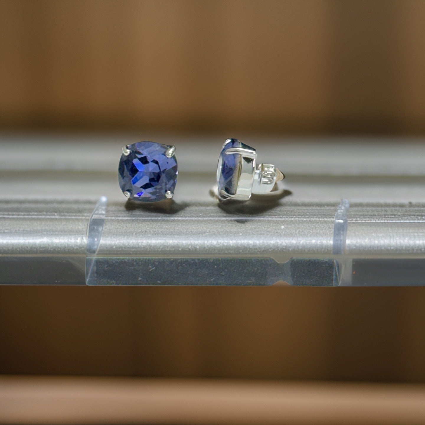 Large Deep Purple Crystal Square Stud Earrings - Reed House of Jewels