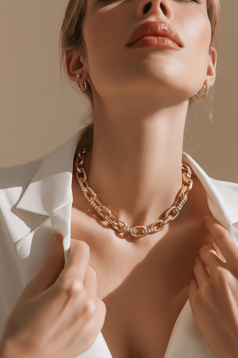 Oversized Chunky Link Collar Necklace with Pave - Reed House of Jewels