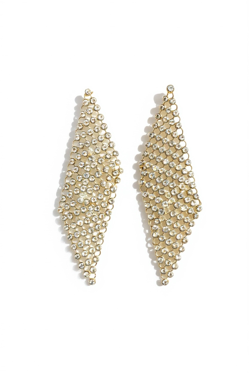 Gold Tone Mesh and Crystal Dangle Earrings