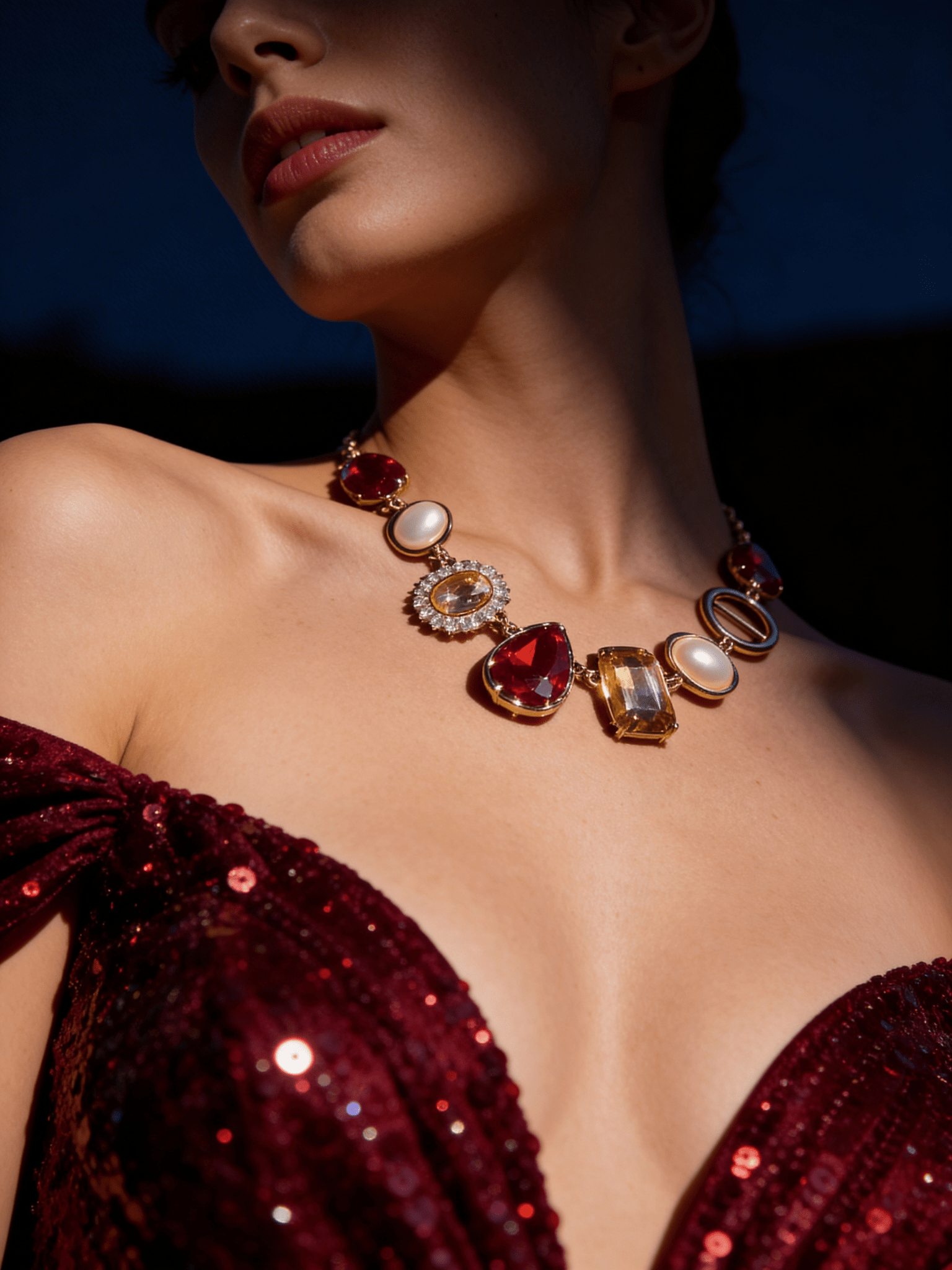 Pearl and Crystal Chunky Gold Tone Necklace - Reed House of Jewels