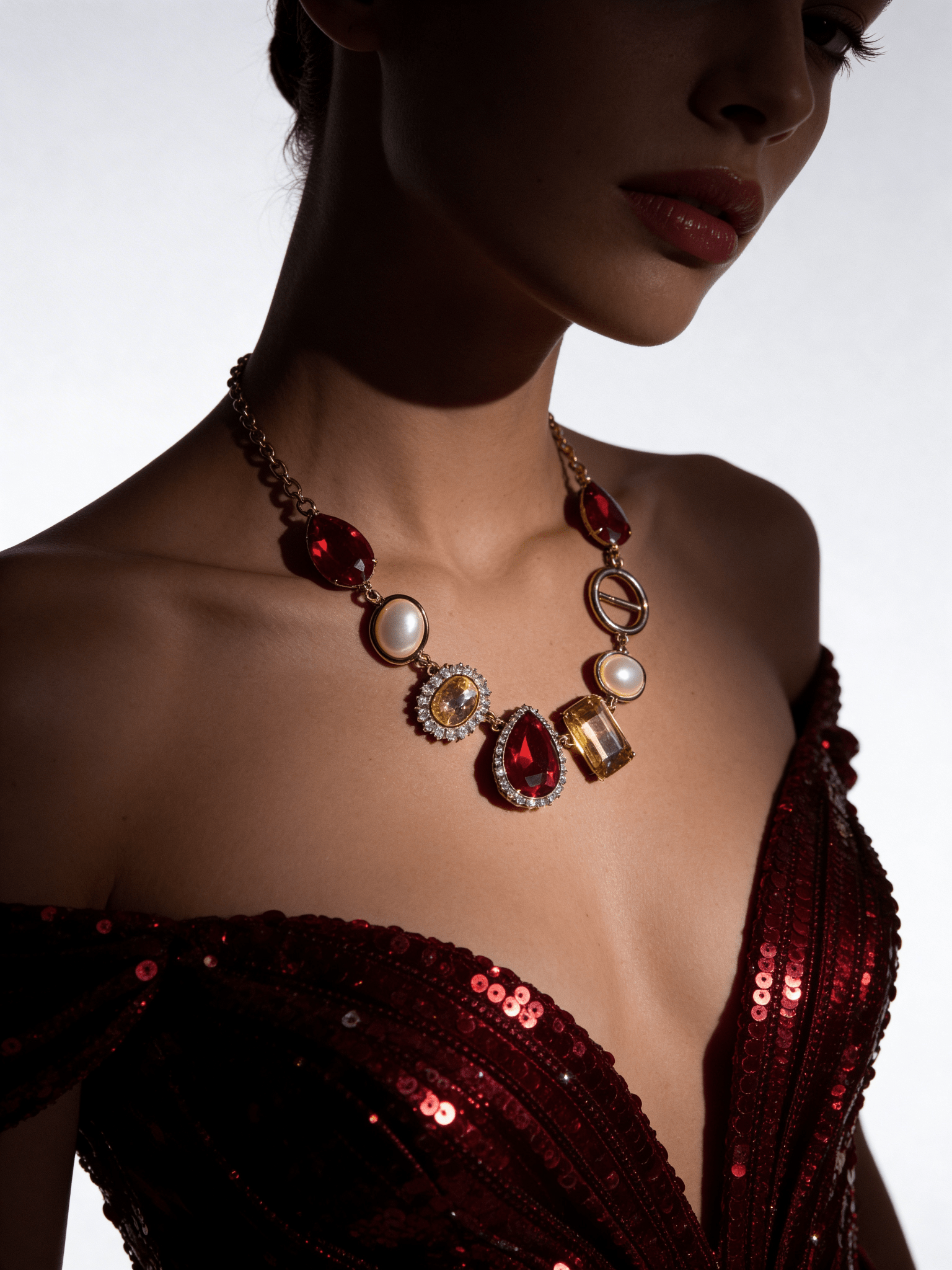 Pearl and Crystal Chunky Gold Tone Necklace - Reed House of Jewels