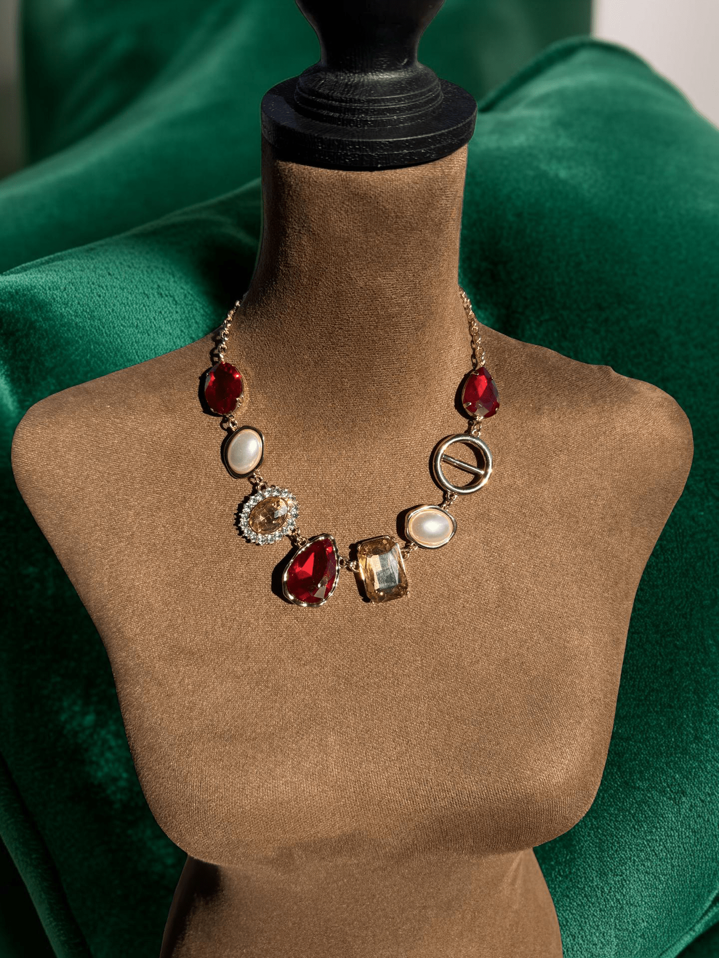 Pearl and Crystal Chunky Gold Tone Necklace - Reed House of Jewels