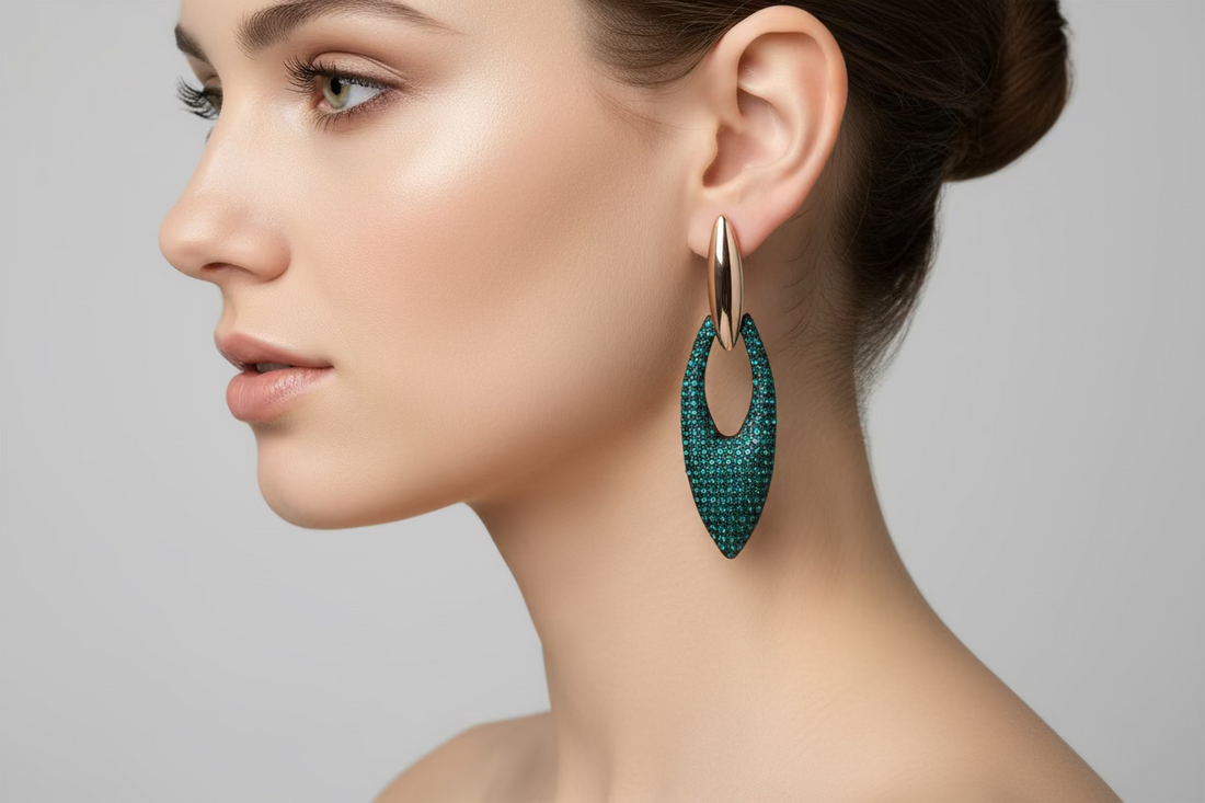Teal Crystal and Gold Drop Earrings