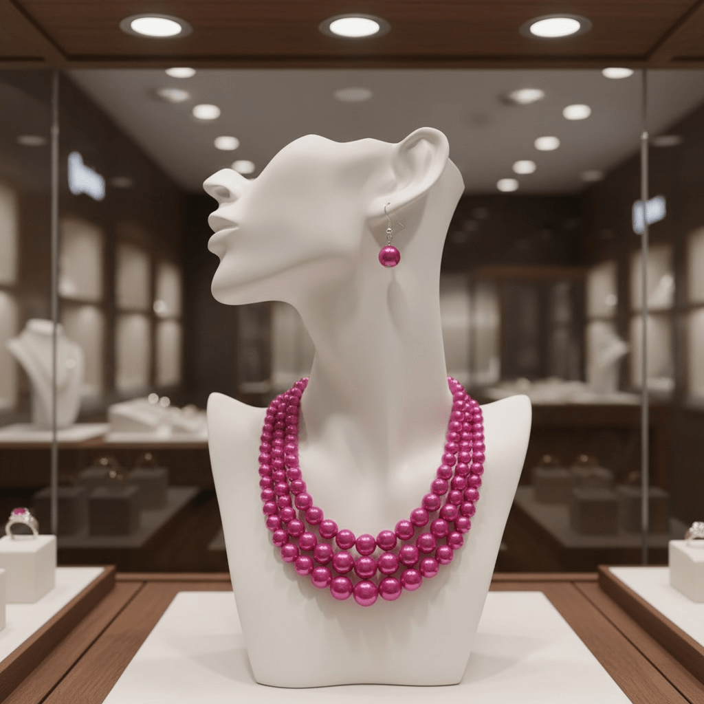 Fuchsia Multi Strand Pearl Necklace and Earring Set - Reed House of Jewels