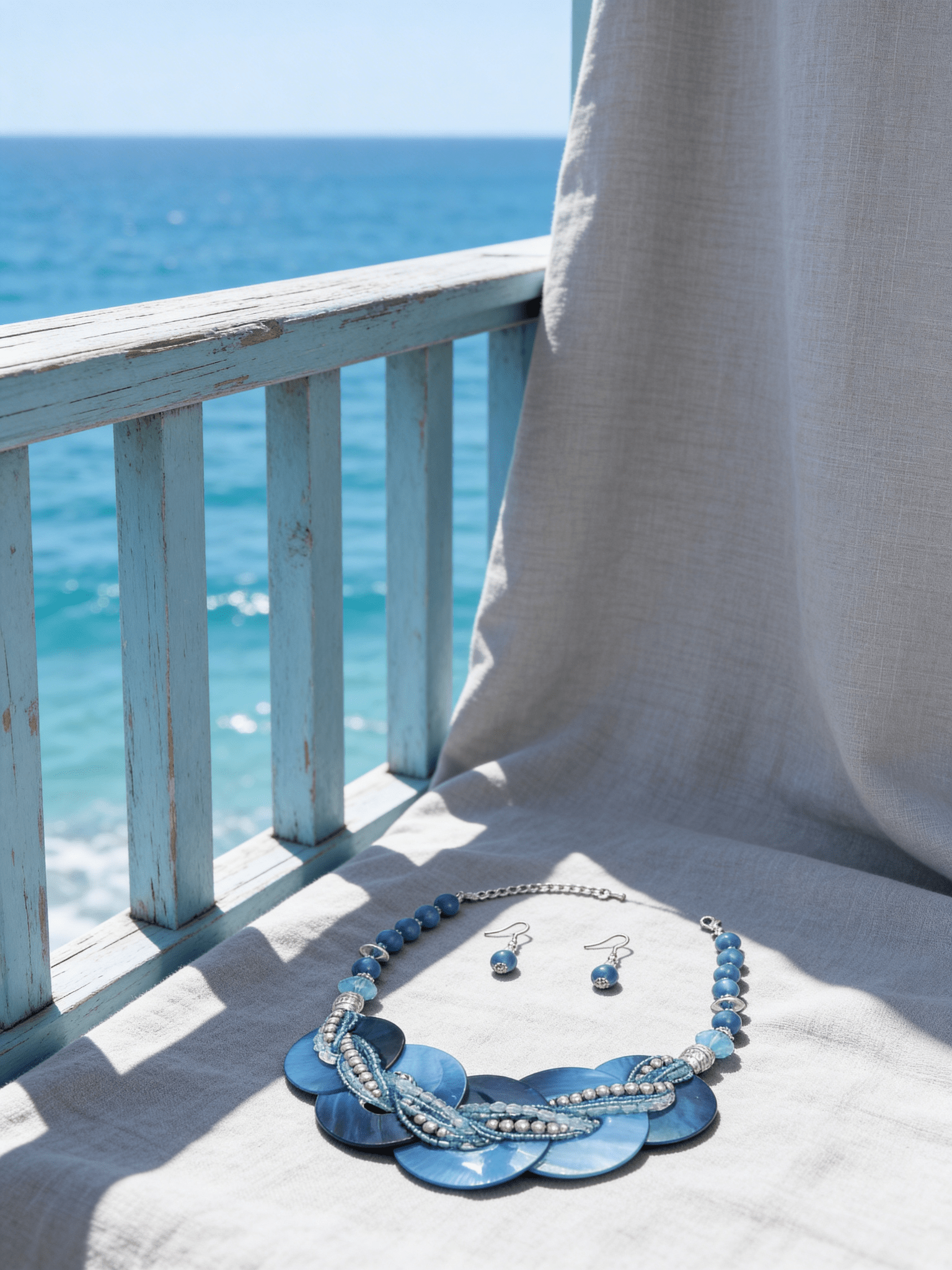 Blue Shell Disc Beaded Collar Necklace - Reed House of Jewels