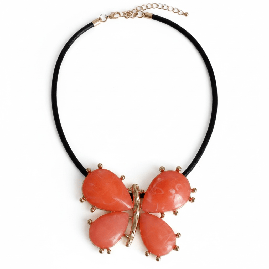 Vibrant Faux Coral Butterfly Necklace - Reed House of Jewels