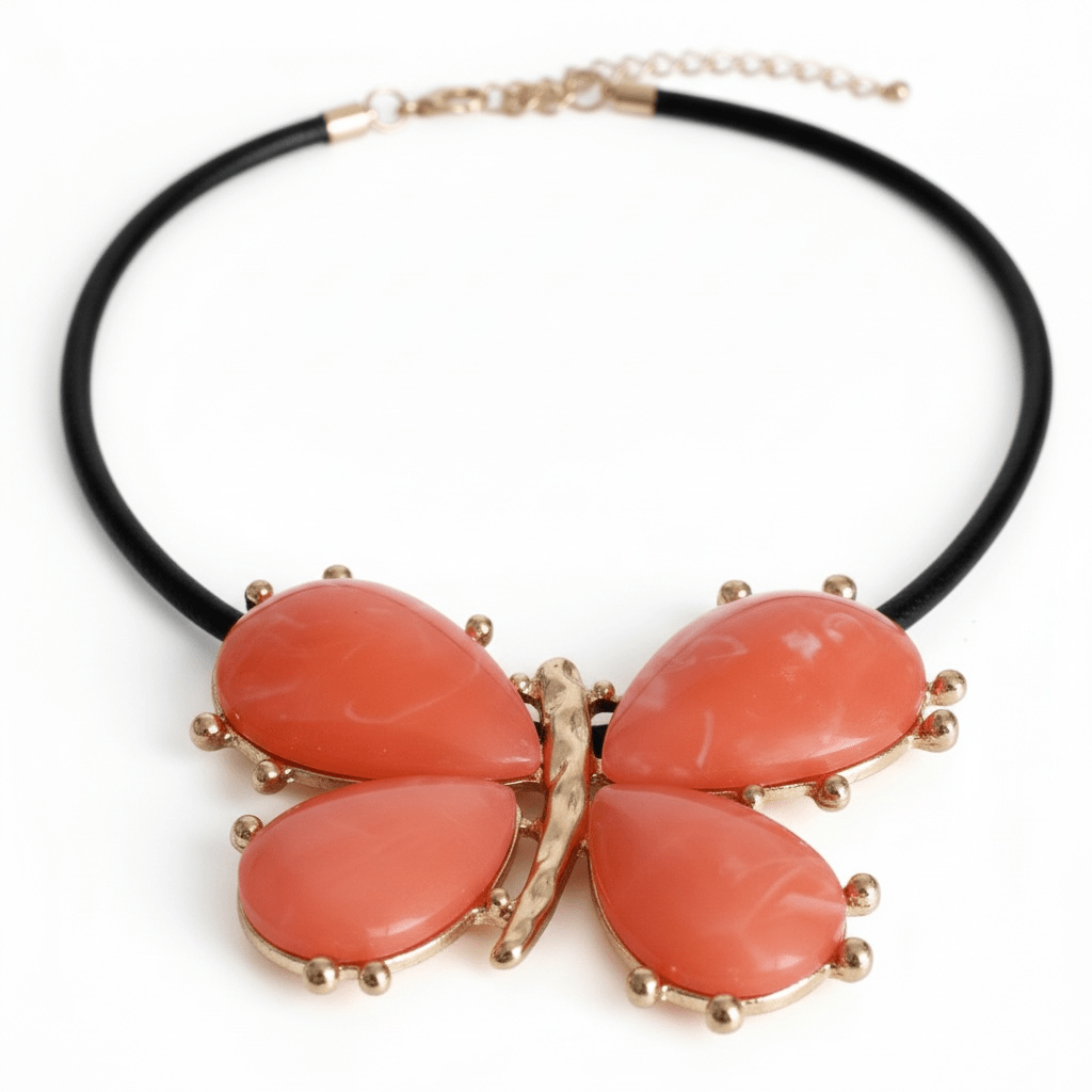 Vibrant Faux Coral Butterfly Necklace - Reed House of Jewels