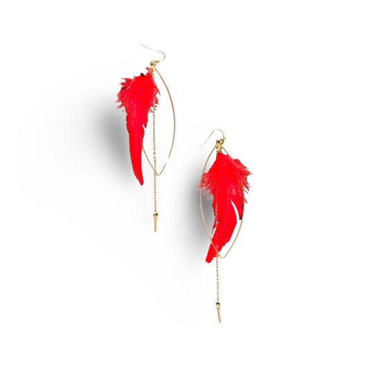 Open Leaf and Red Feather Earrings - Reed House of Jewels