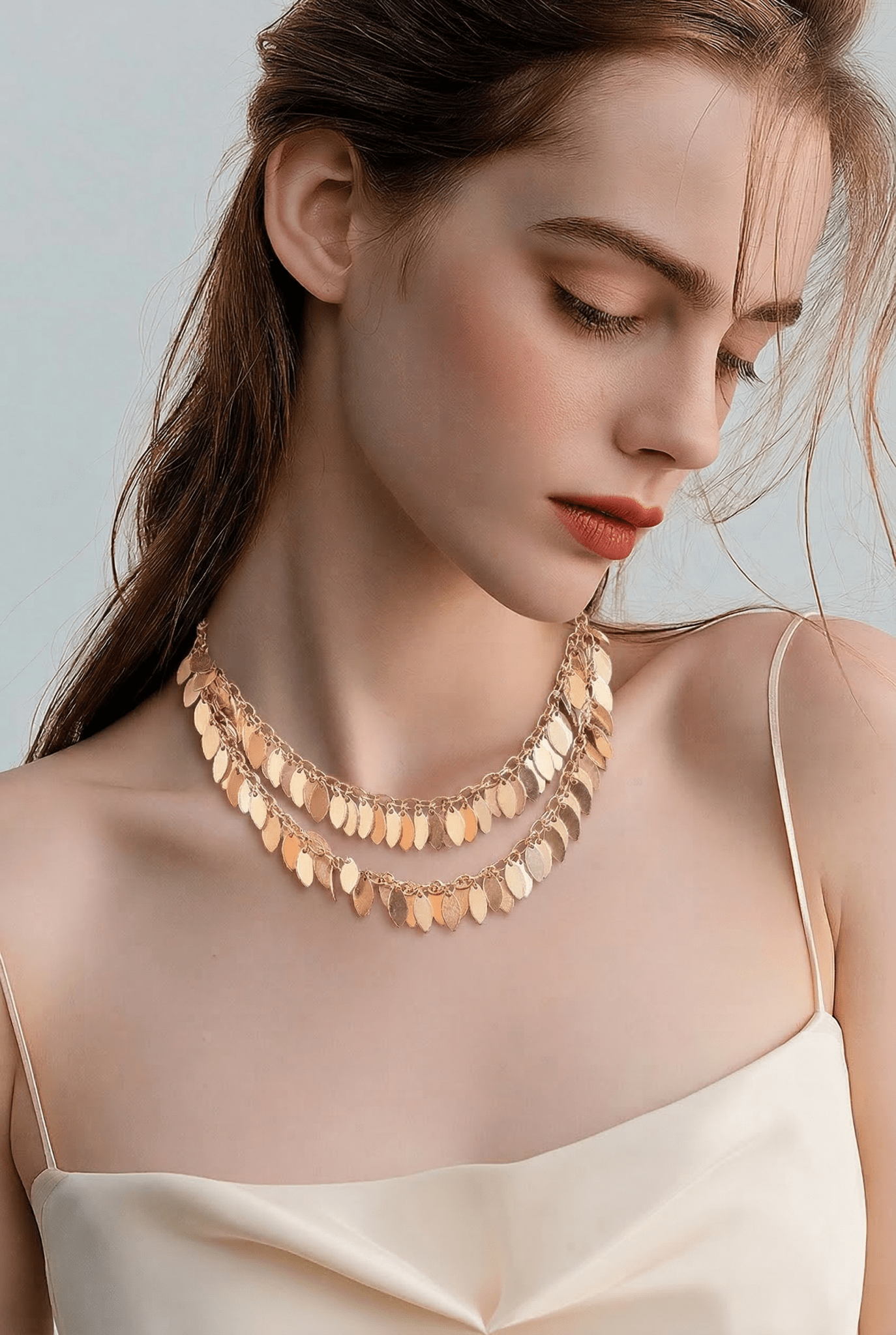 Rose Gold Cascading Petals Layered Necklace and Earrings Set - Reed House of Jewels