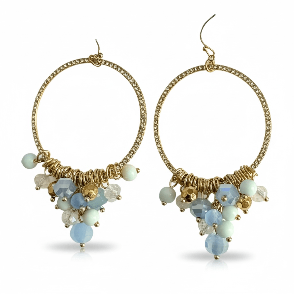 Light Blue and Crystal Drop Hoops - Reed House of Jewels