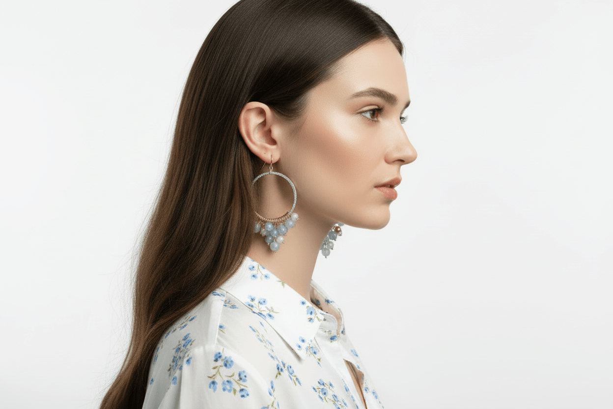 Light Blue and Crystal Drop Hoops - Reed House of Jewels