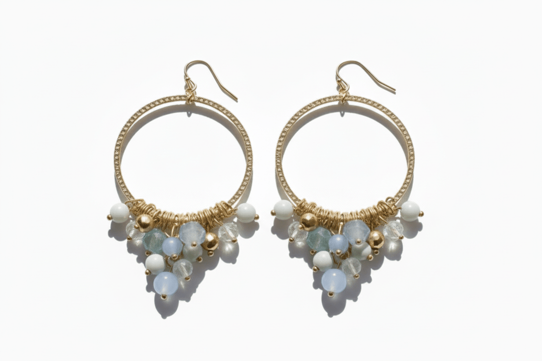 Light Blue and Crystal Drop Hoops - Reed House of Jewels