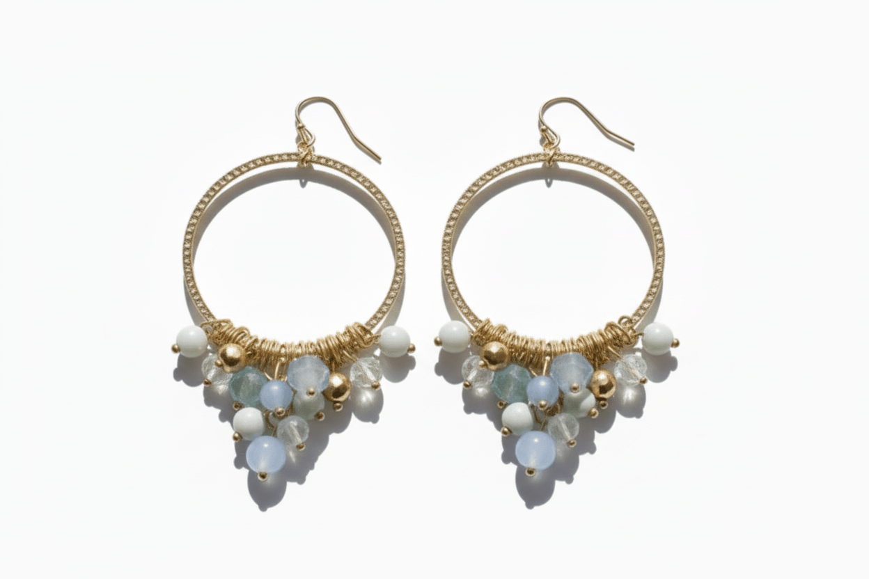 Light Blue and Crystal Drop Hoops - Reed House of Jewels