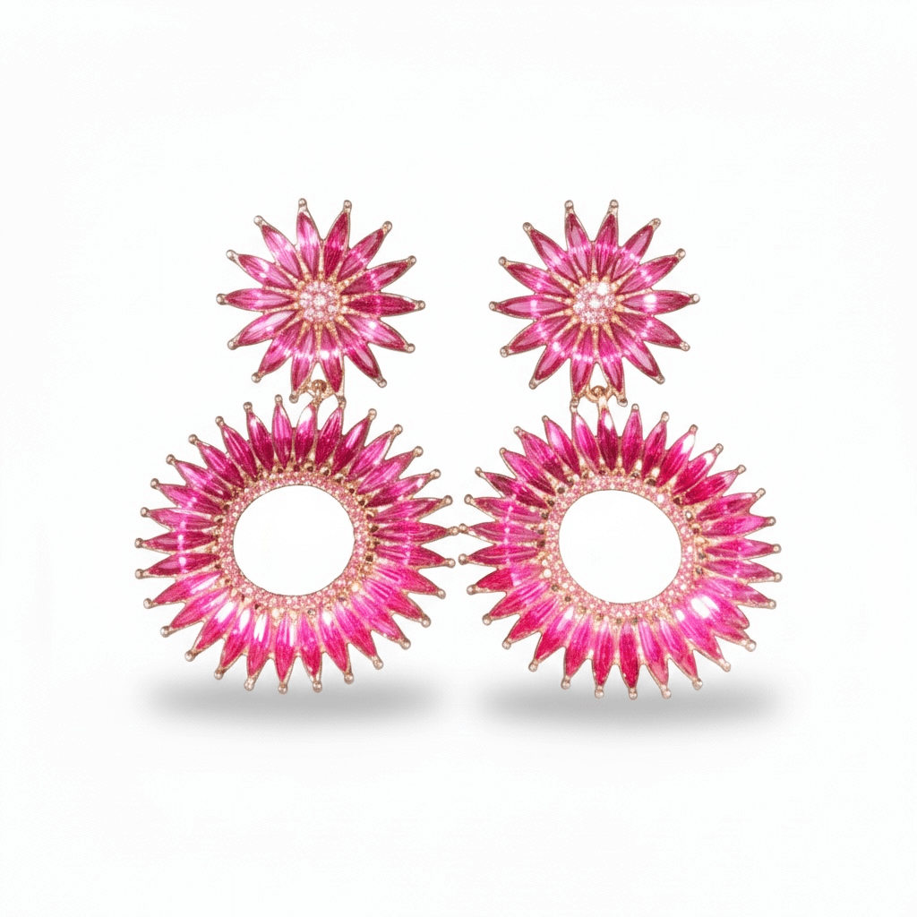 Fuchsia Crystal Starburst Dangle Earrings - Reed House of Jewels
